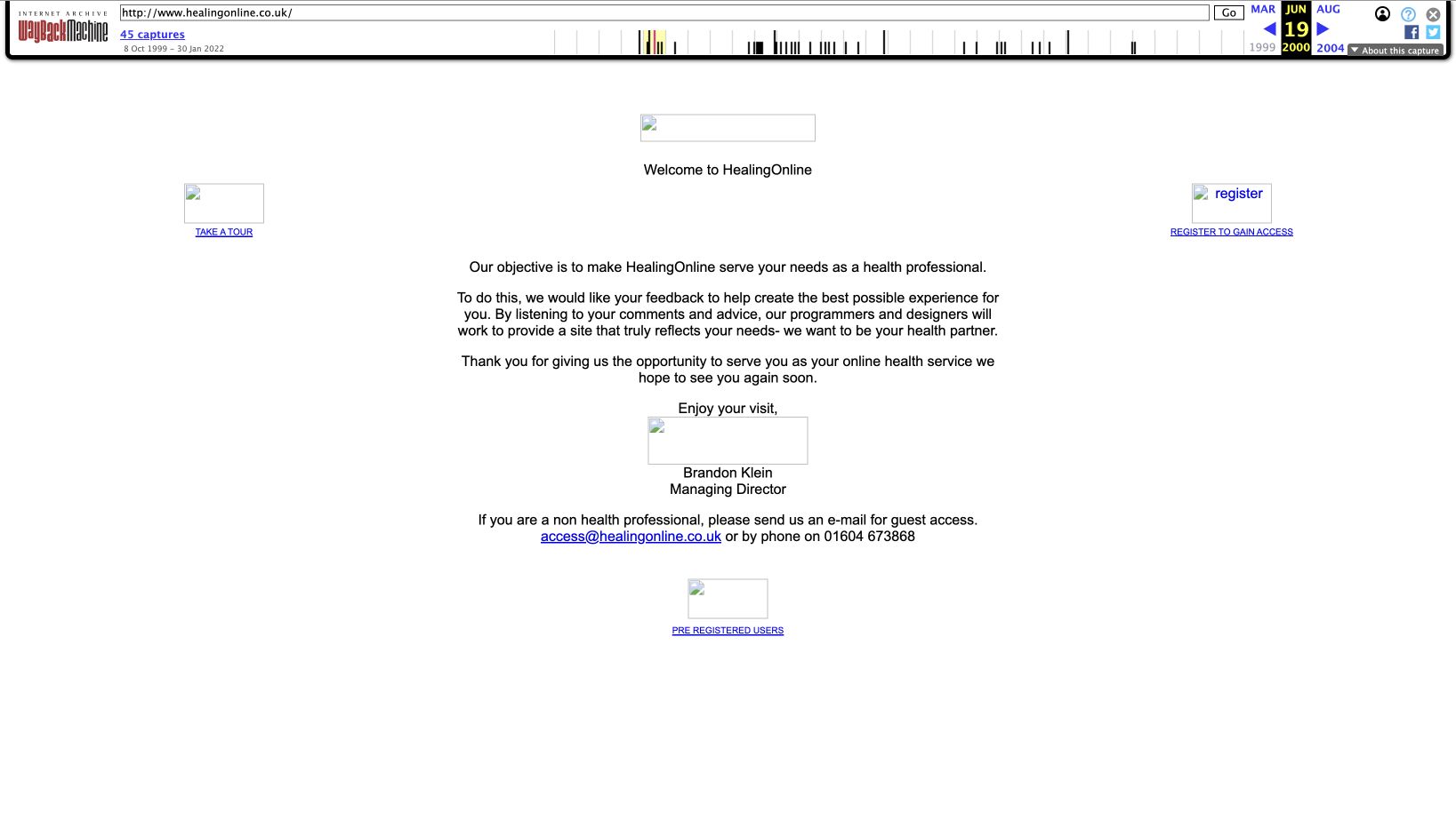 HealingOnline original UK website, preserved in the Internet Archive
