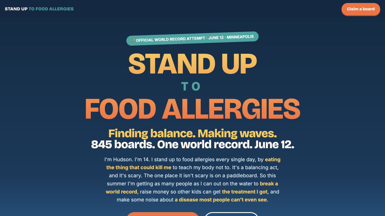 Stand Up to Food Allergies website